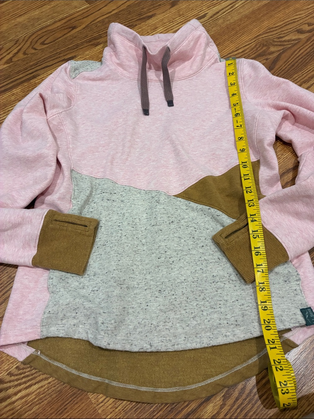 L.L. Bean Pink Cowl Neck Sweater with Gray and Brown Colorblock